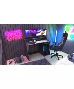 SCRIVANIA "GAMING" NERA CON PORTACUFFIE E PASSACAVI, 123,5X59,8X90,2 CM